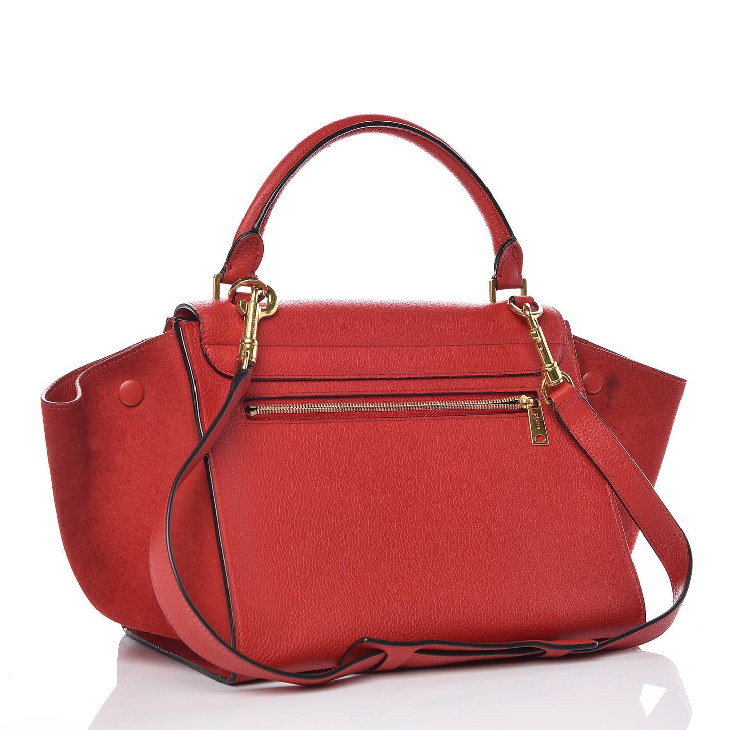 Drummed Calfskin Suede Small Trapeze Coquelicot