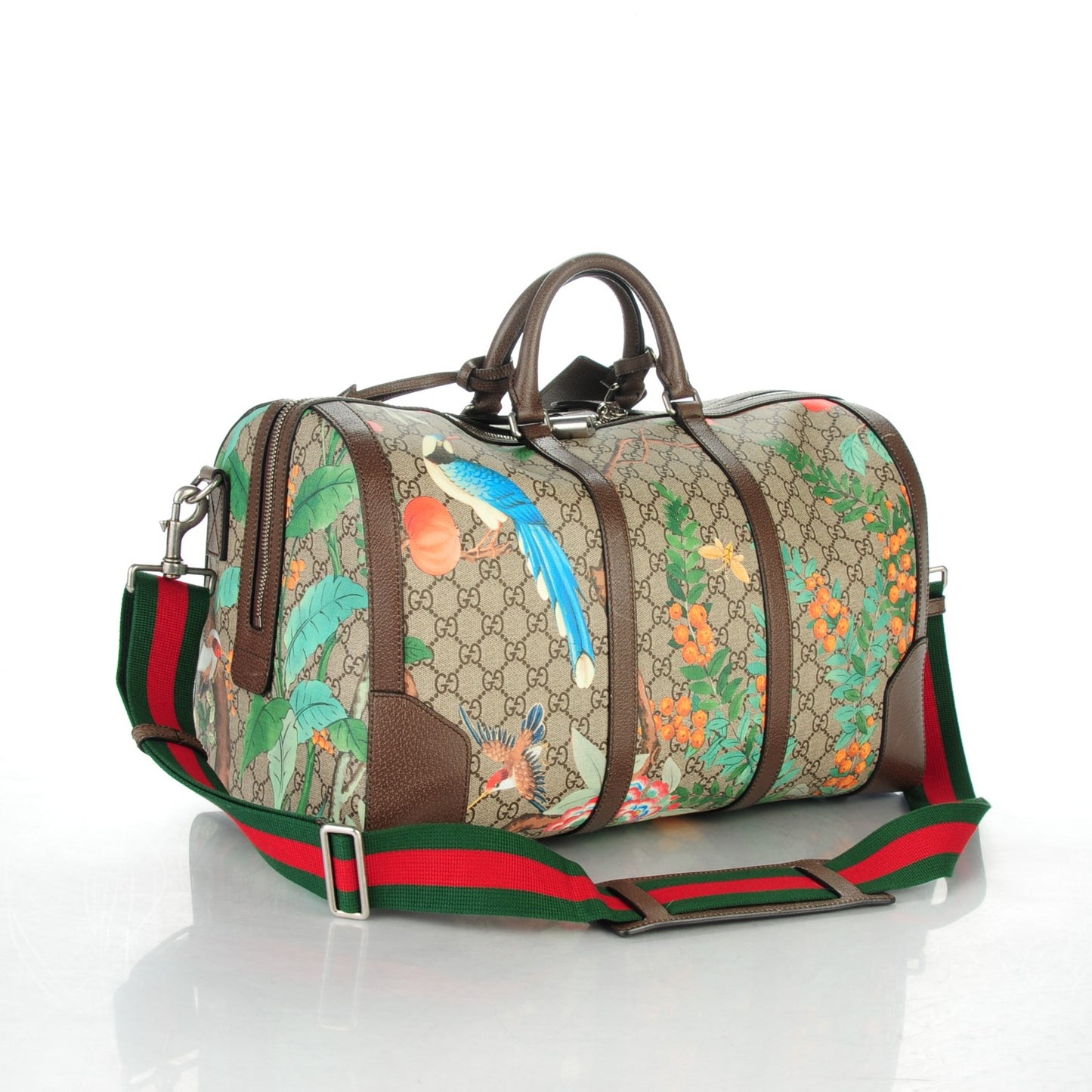 GG Supreme Monogram Tian Web Medium Duffle Beige Multicolor New Acero