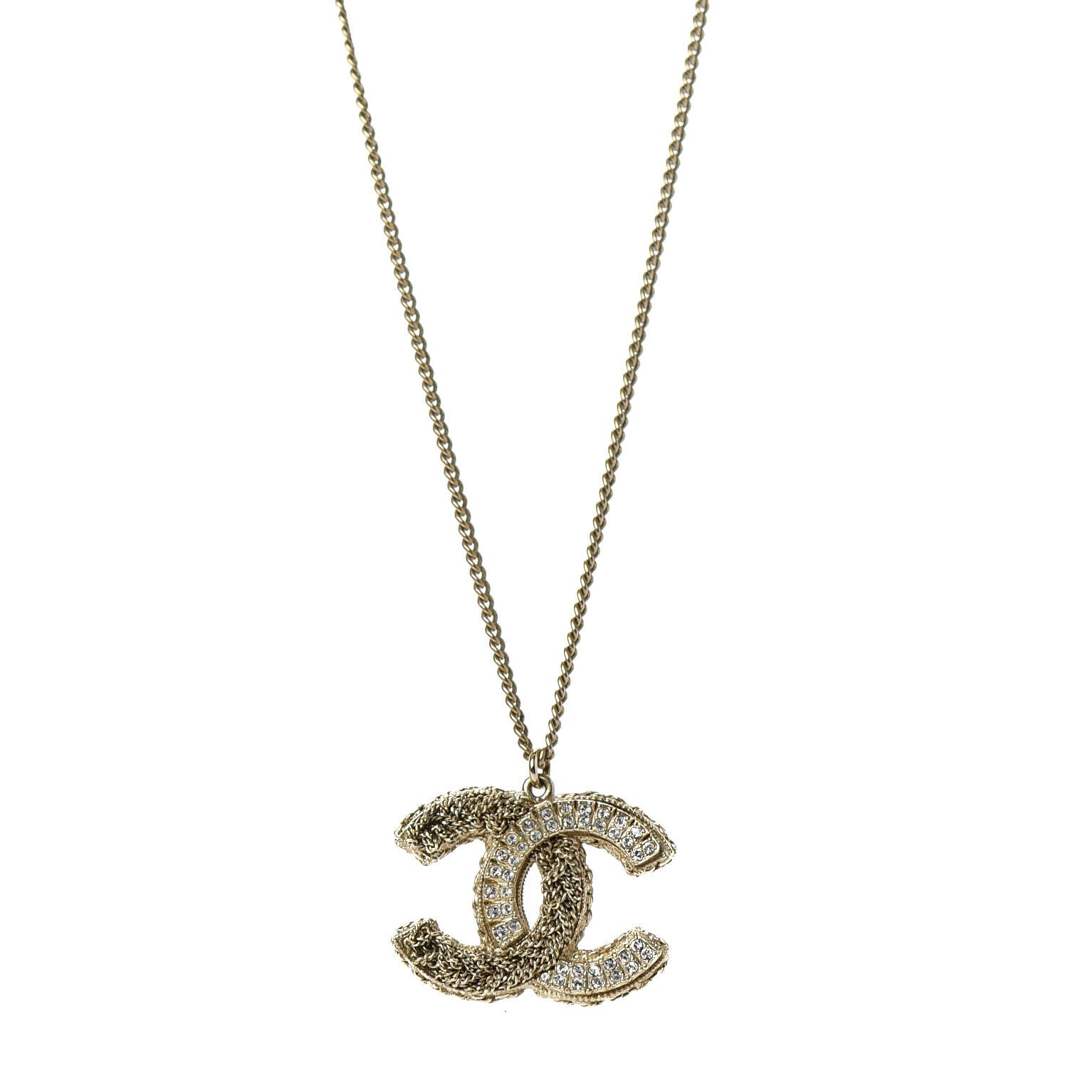 Chanel Crystal Chain CC Pendant Necklace Gold 1 of 5