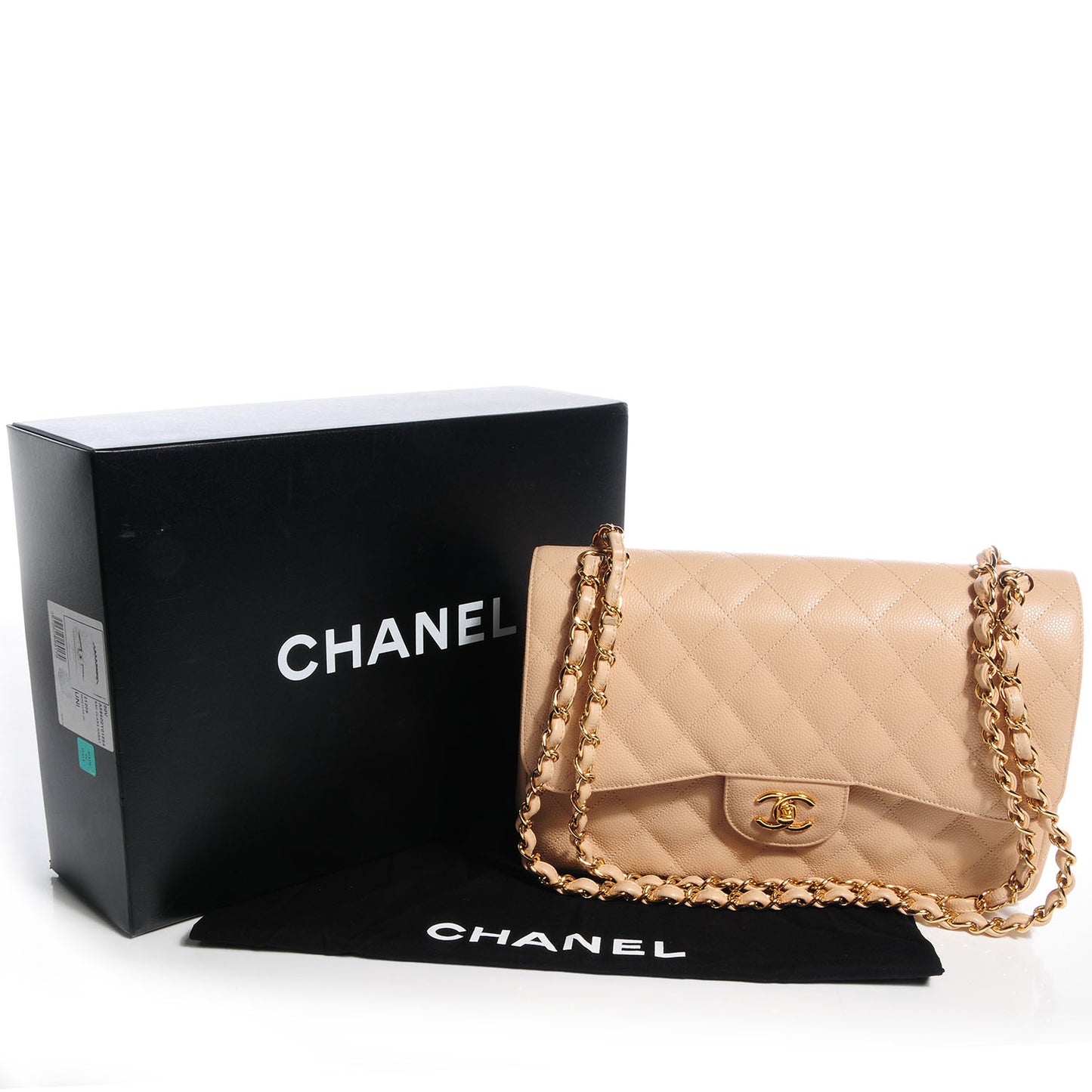 Caviar Jumbo Double Flap Beige Clair