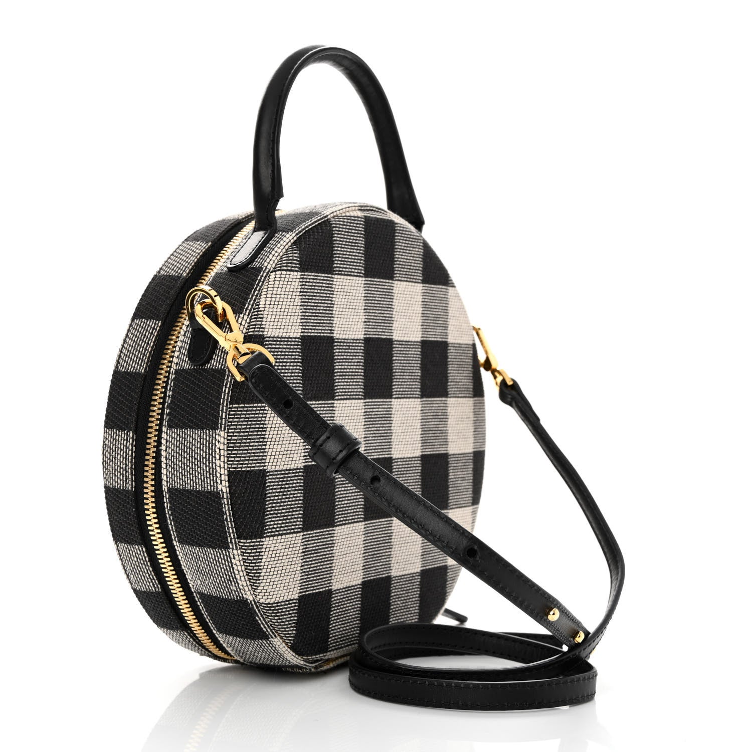 Mansur Gavriel Canvas Gingham Check Circle Crossbody Black White 3 of 13