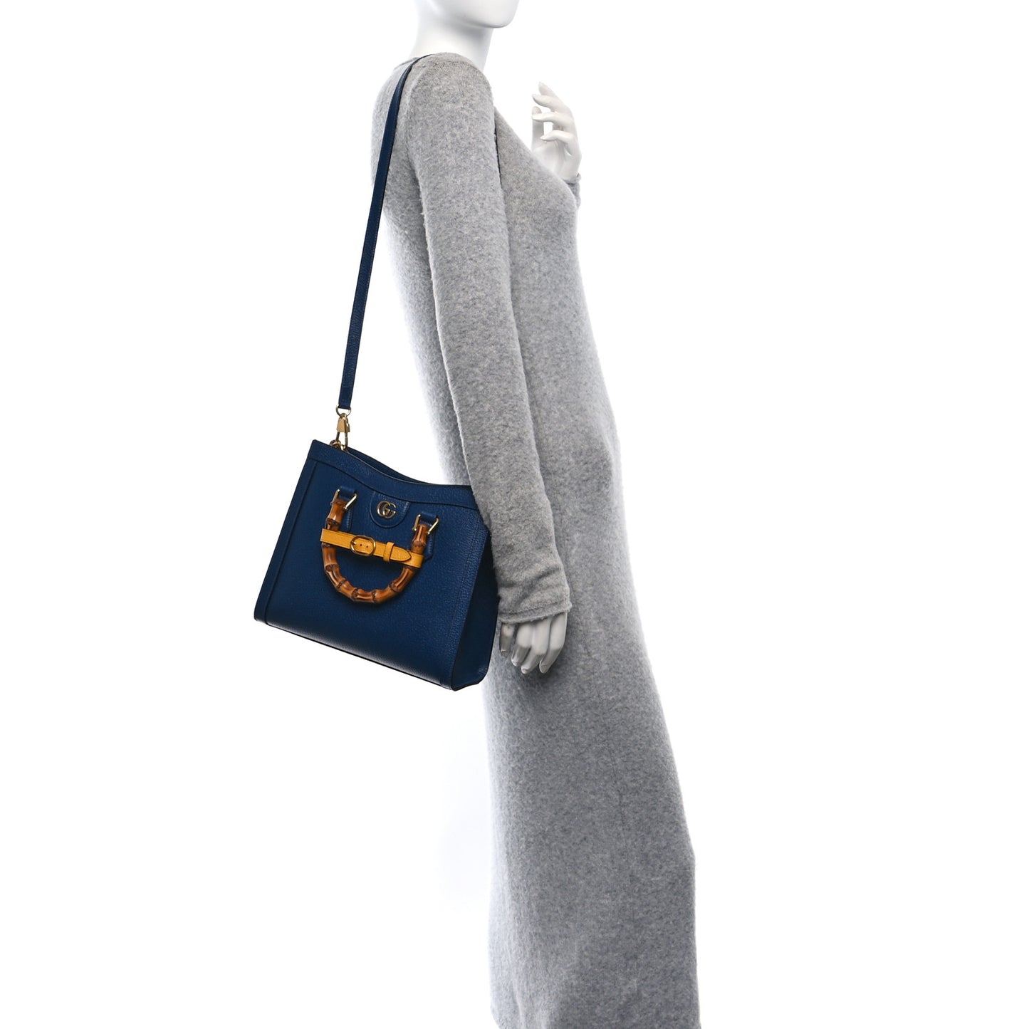 Textured Dollar Calfskin Web Small Diana Tote Bag Royal Crop