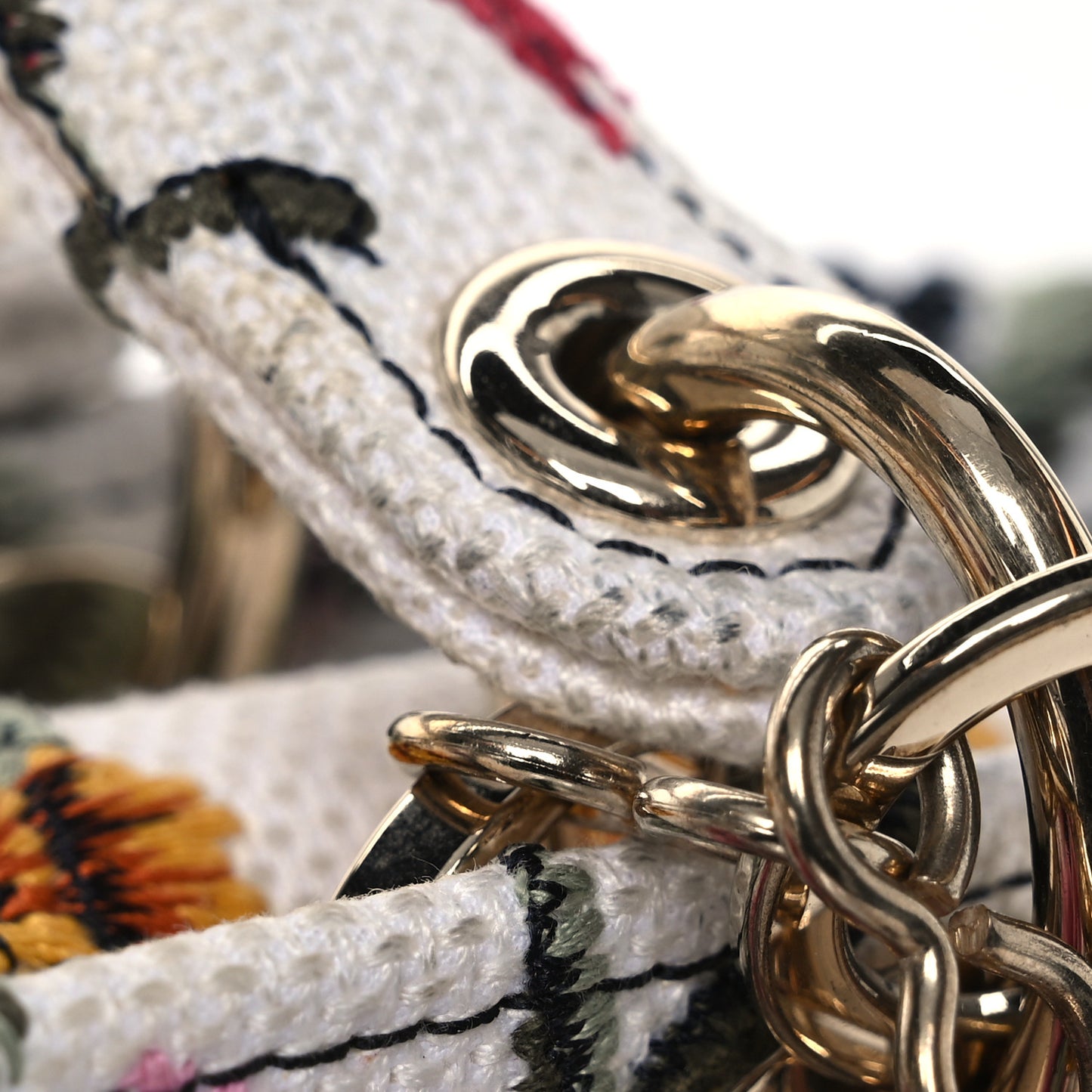 Canvas Embroidered Medium Lady D-Lite Ecru Multicolor