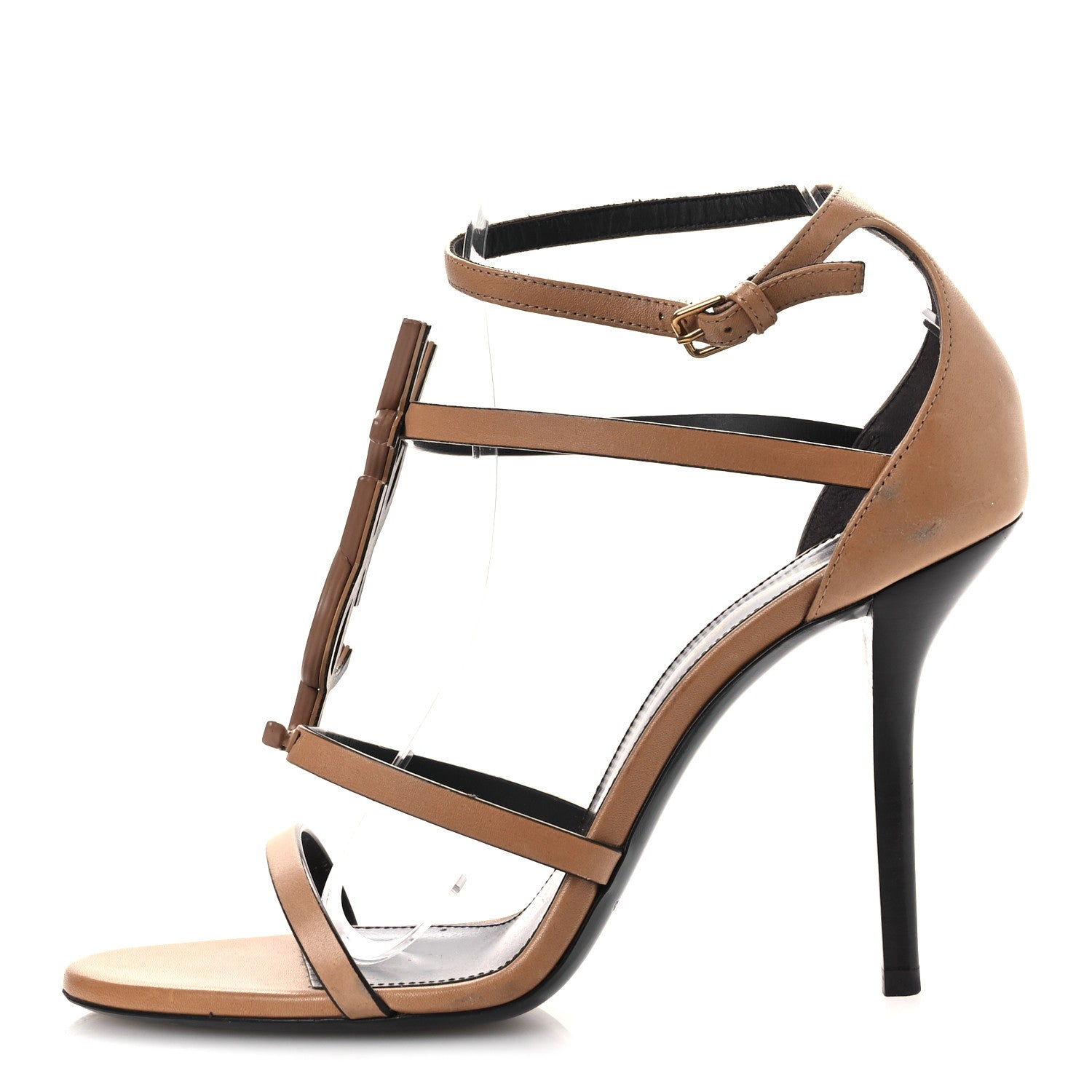 Saint Laurent Calfskin Cassandra 100 Sandals 38.5 Gold Brown 1 of 14