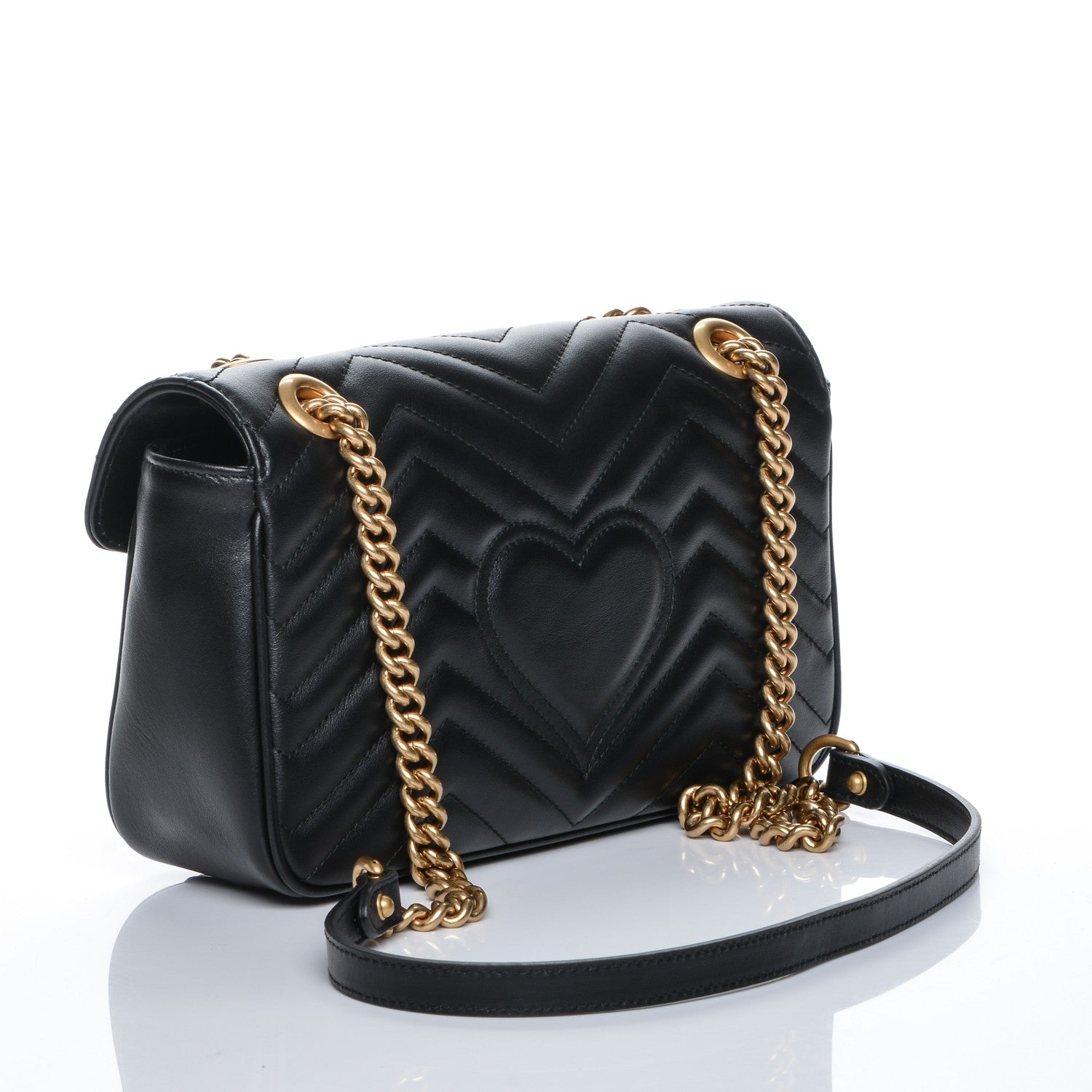 Gucci Calfskin Matelasse Small GG Marmont Shoulder Bag Black 3 of 7