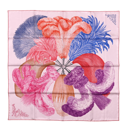 Hermes Silk Twill Plumets Et Panaches Scarf 90 Rose Fane Bleu Violet 1 of 5