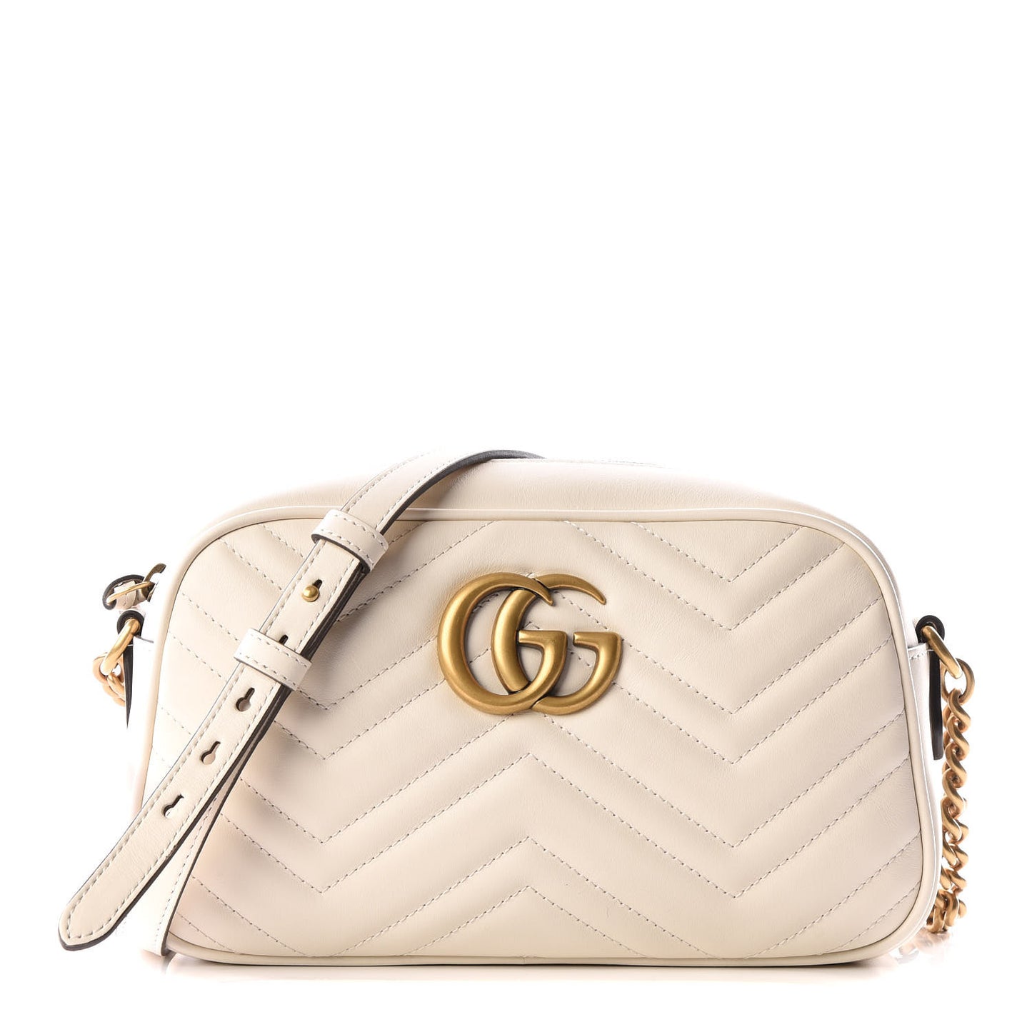 Calfskin Matelasse Small GG Marmont Chain Shoulder Bag White