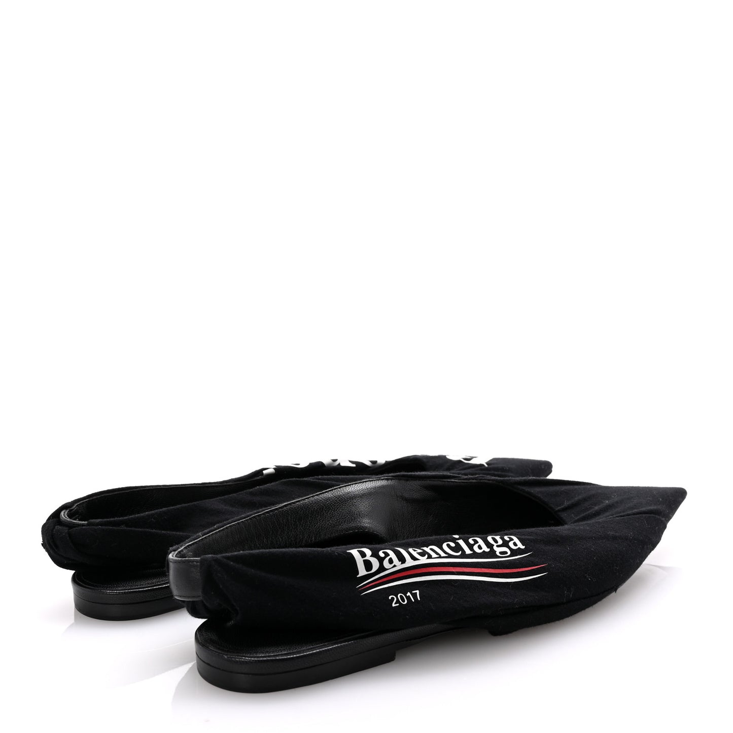 Jersey Crepe Political Campaign Logo Knife Pointed Slingback Flats 40 Black White Rouge