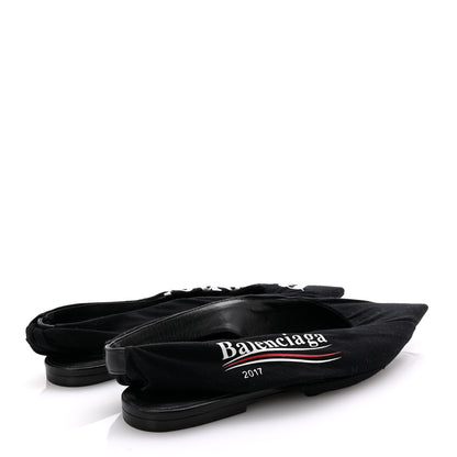 Balenciaga Jersey Crepe Political Campaign Logo Knife Pointed Slingback Flats 40 Black White Rouge 5 of 9
