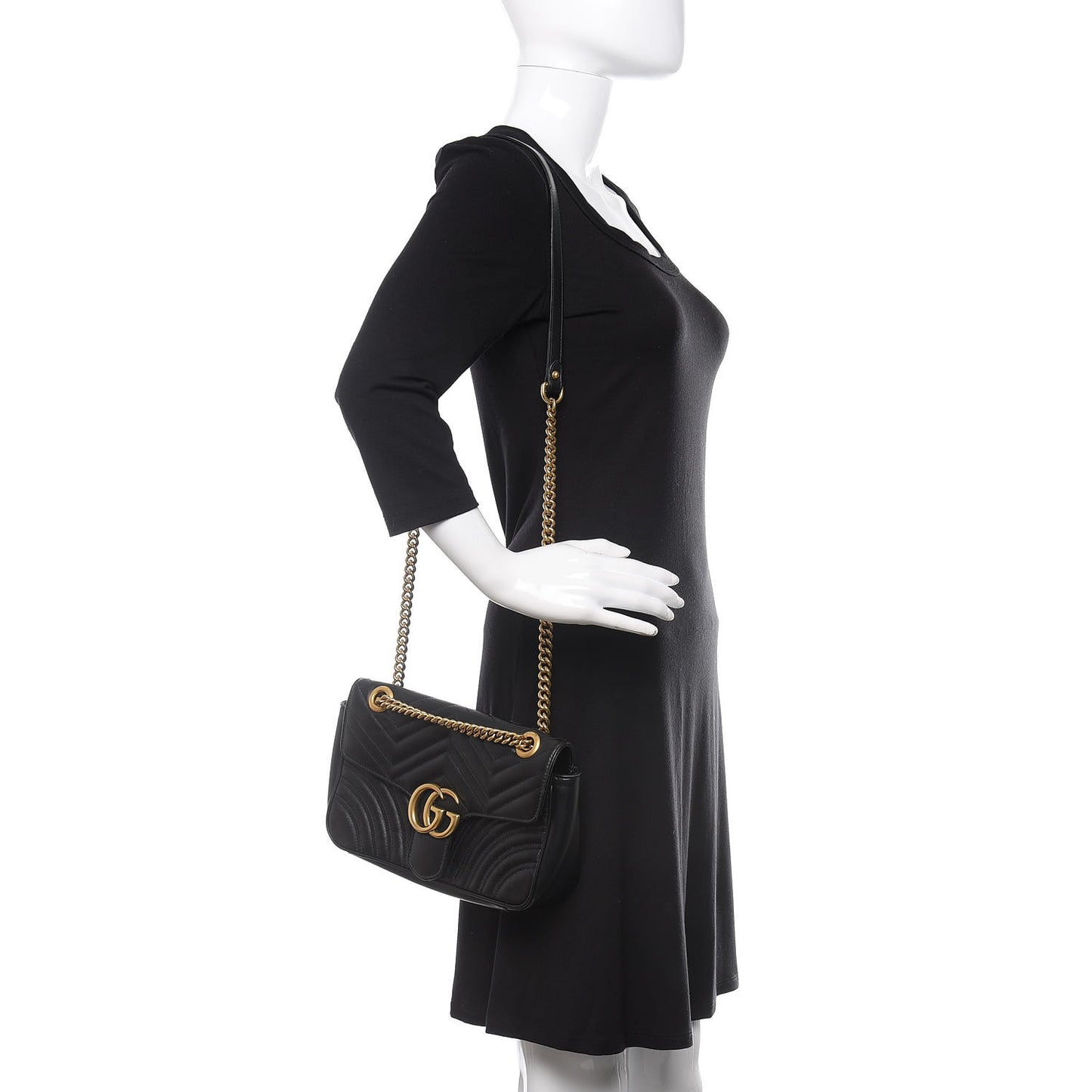 Calfskin Matelasse Small GG Marmont Shoulder Bag Black