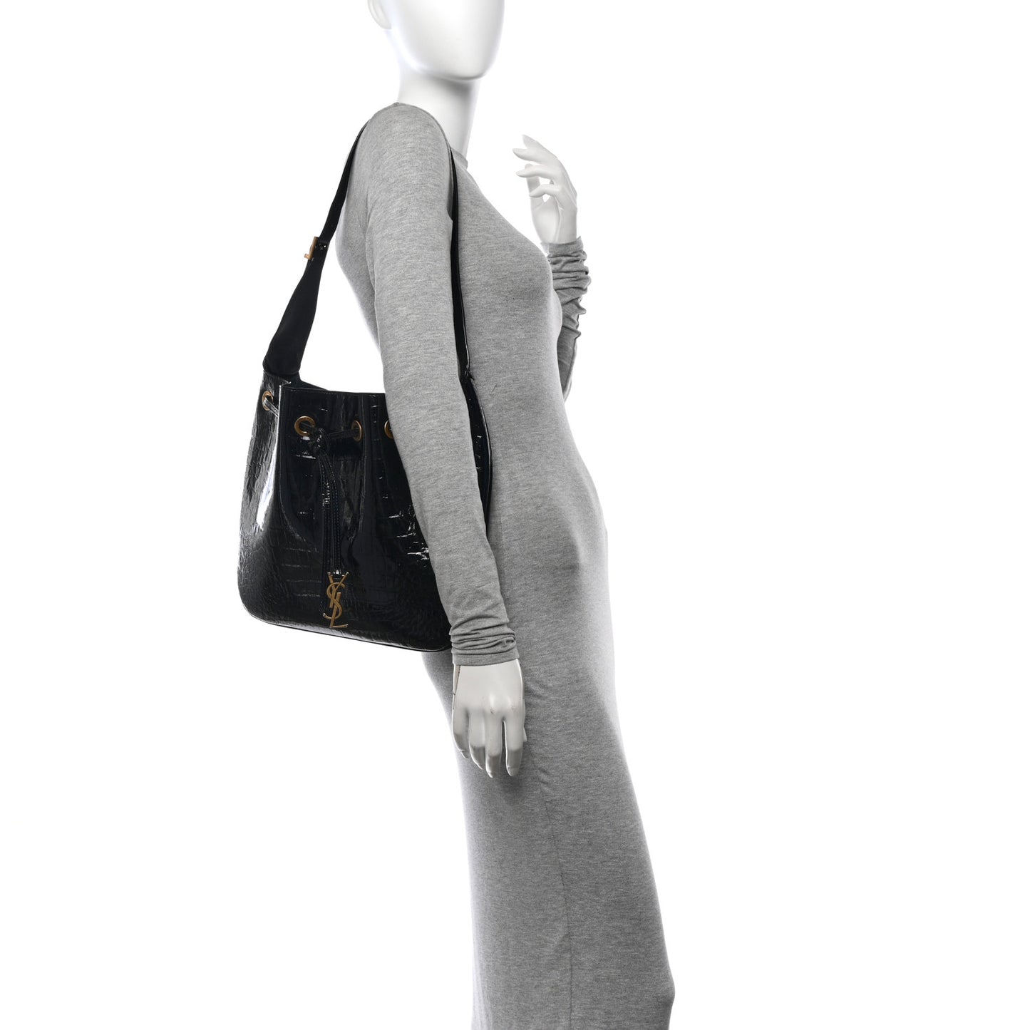Crocodile Embossed Calfskin Medium Paris VII Flat Hobo Black