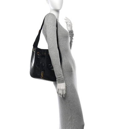 Saint Laurent Crocodile Embossed Calfskin Medium Paris VII Flat Hobo Black 2 of 15