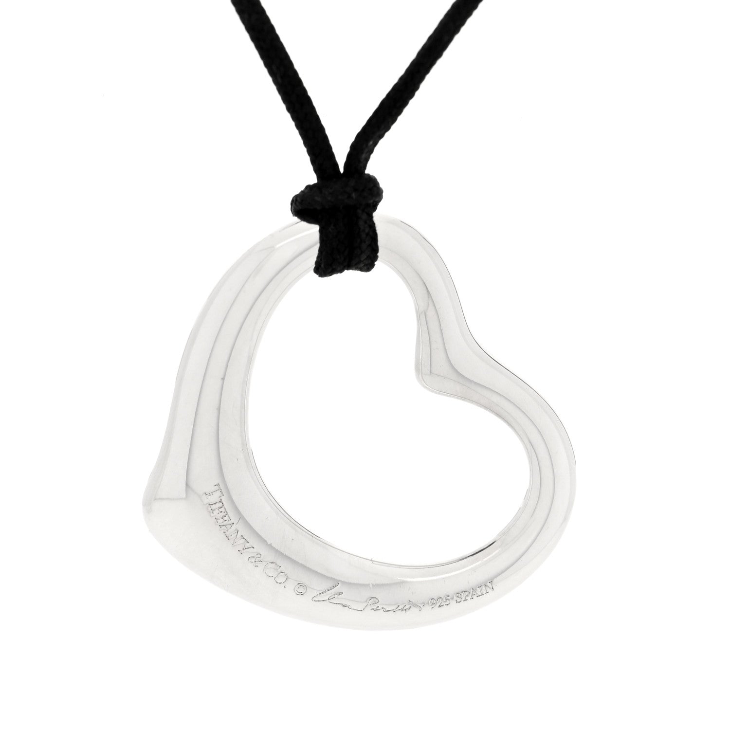 Tiffany Sterling Silver 27mm Elsa Peretti Open Heart Pendant Cord Necklace 4 of 6