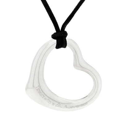 Tiffany Sterling Silver 27mm Elsa Peretti Open Heart Pendant Cord Necklace 4 of 6