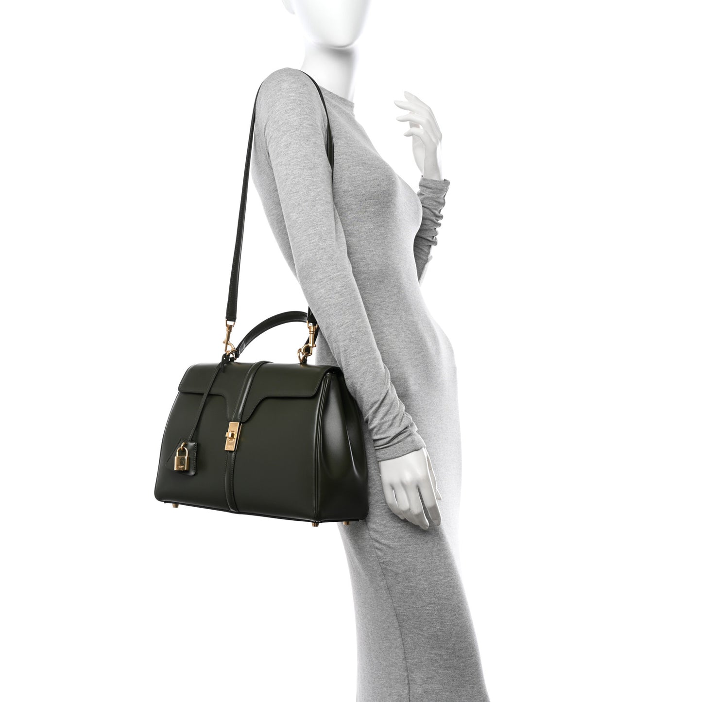 Satinated Calfskin Medium 16 Top Handle Bag Khaki