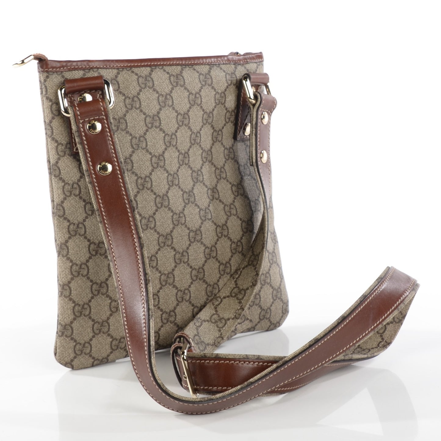 GG Plus Monogram Signature Web Loop Messenger Brown
