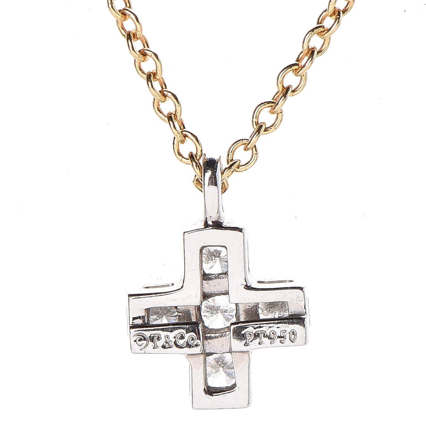 18K Yellow Gold Platinum Diamond Cruciform Cross Pendant Necklace