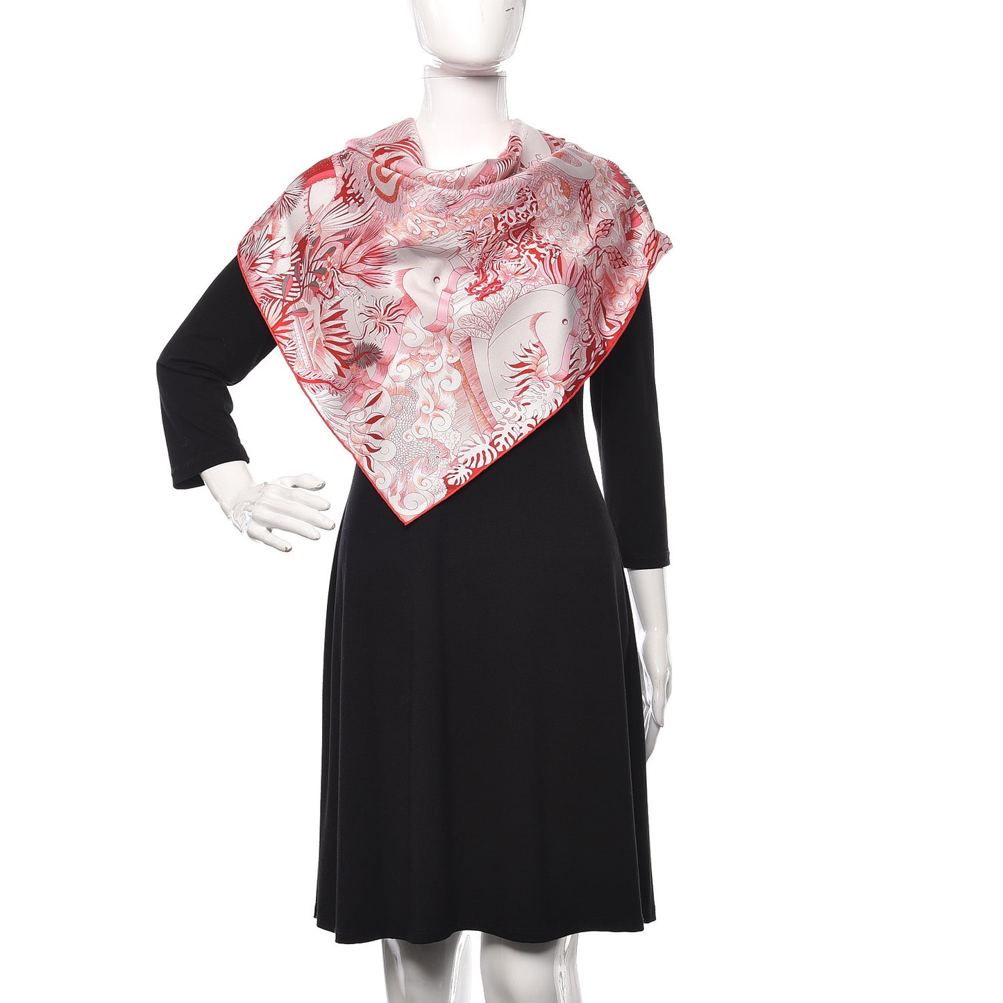 Silk Cosmographia Universalis Scarf 90 Rose Rouge Blanc