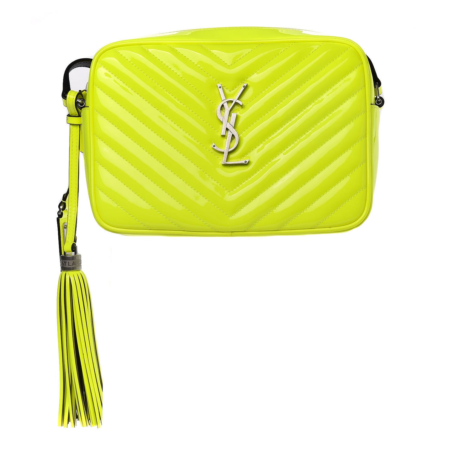 Patent Calfskin Matelasse Monogram Lou Camera Bag Neon Yellow