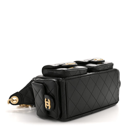 Chanel Shiny Lambskin Quilted Trendy Pockets Hobo Black 4 of 10