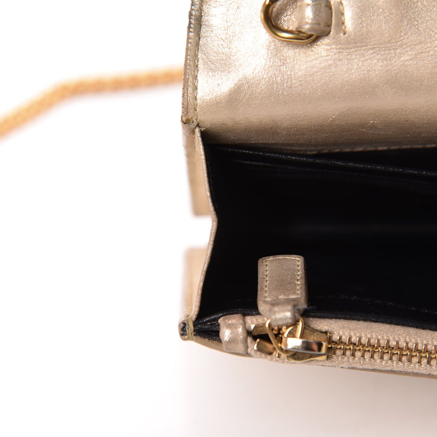 Metallic Fabric Monogram Envelope Chain Wallet Light Gold