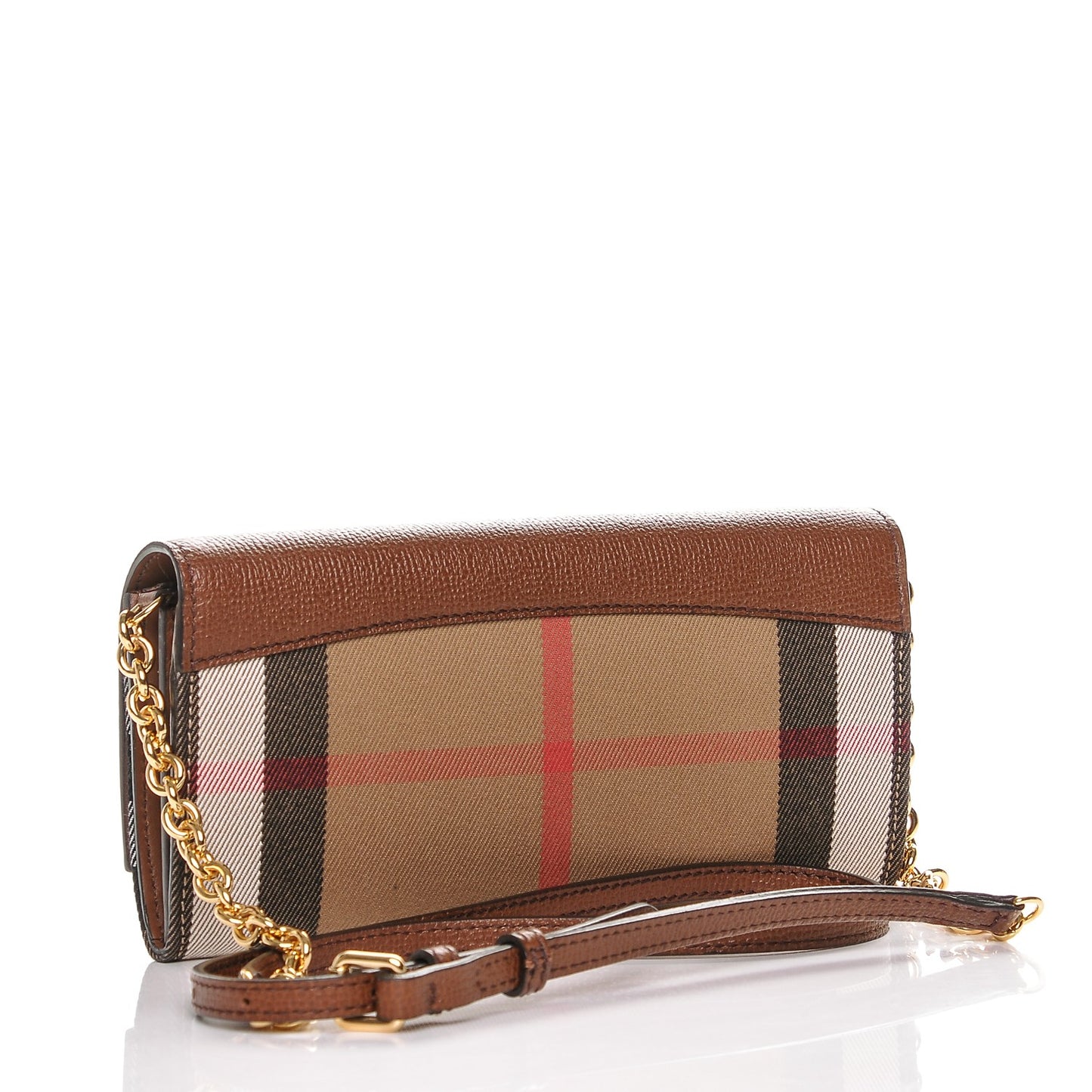 Grainy Calfskin House Check Henley Wallet On Chain Tan