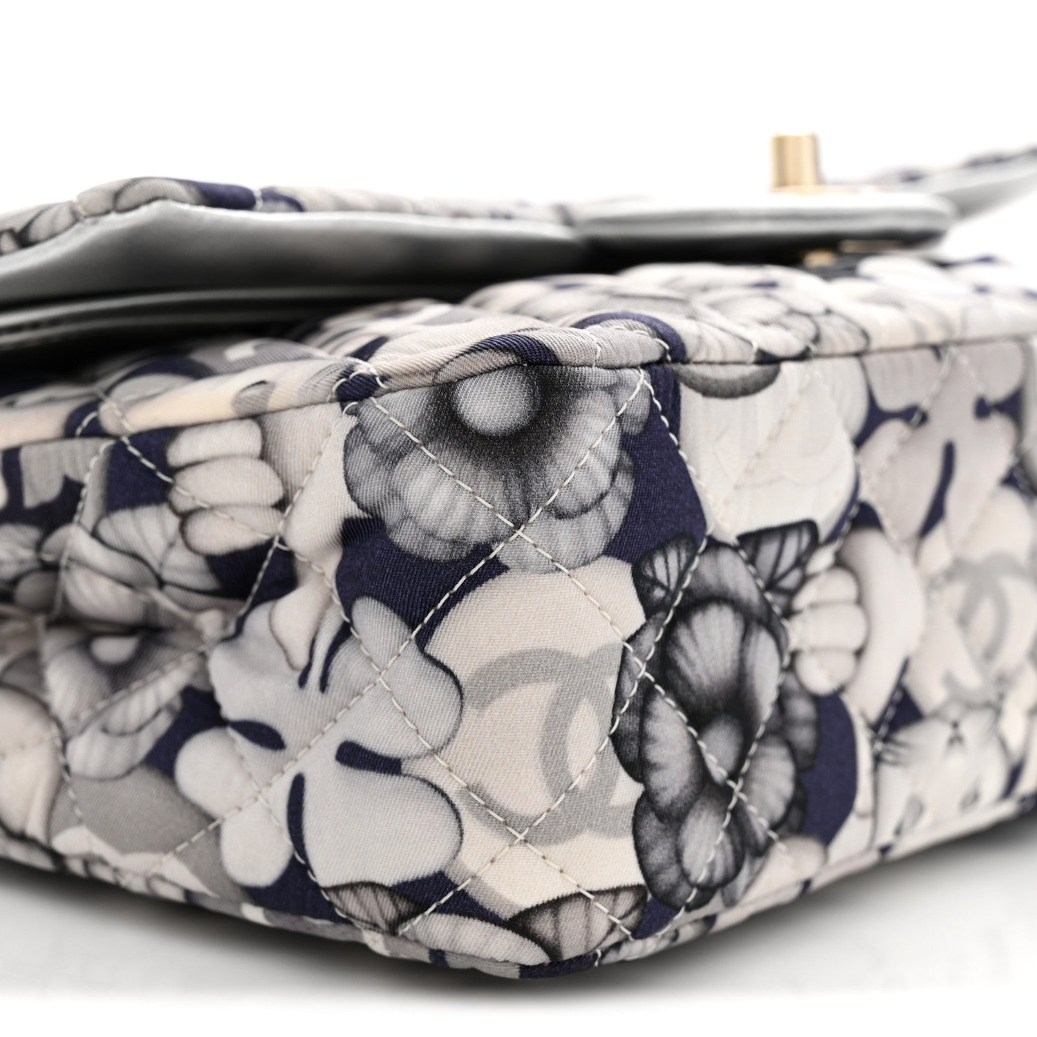 Chanel Nylon Quilted Medium Cat Emoticon Double Flap Navy Grey Ecru Navy Grey Ecru 9 of 10