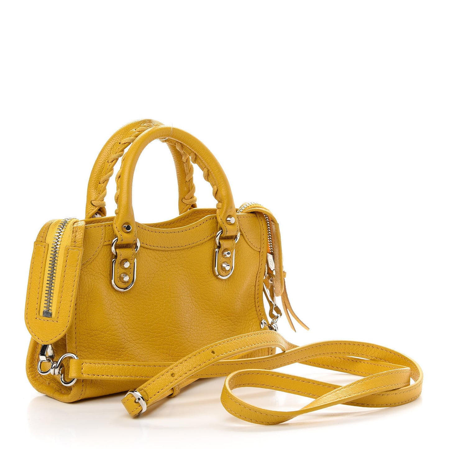 Chevre Silver Metallic Edge Hardware Nano City Jaune Epi