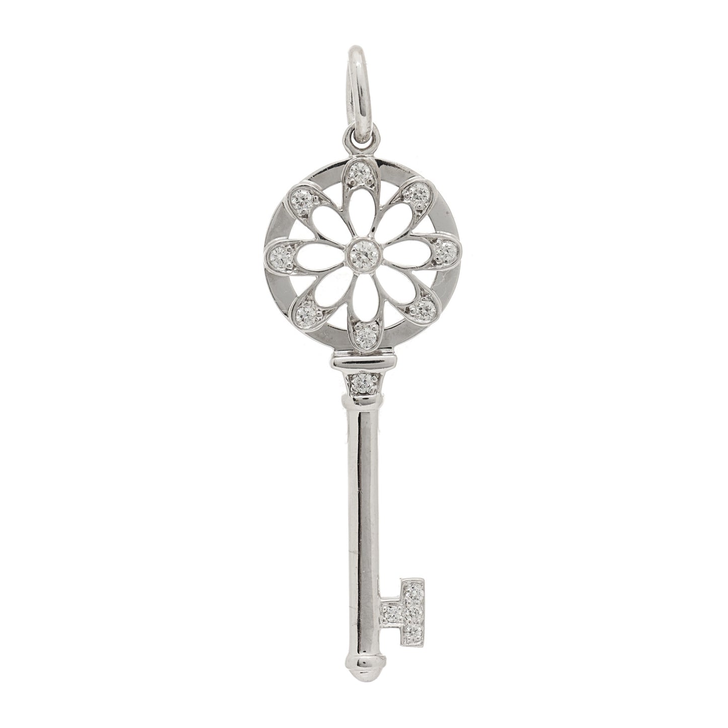 18K White Gold Diamond Floral Key Pendant