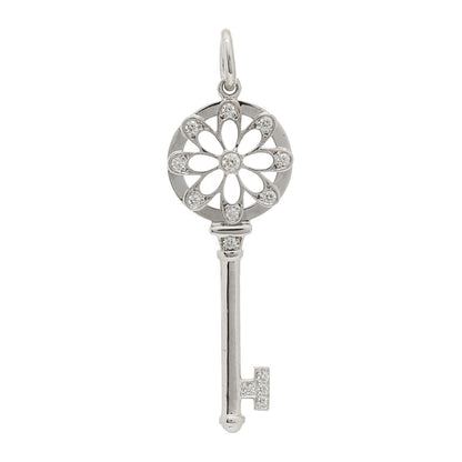 Tiffany 18K White Gold Diamond Floral Key Pendant 1 of 3