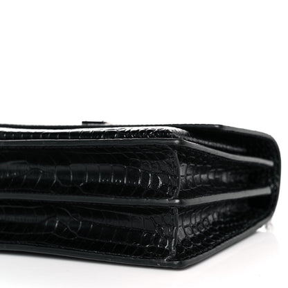 Saint Laurent Calfskin Crocodile Embossed Medium Monogram Sunset Black 8 of 8