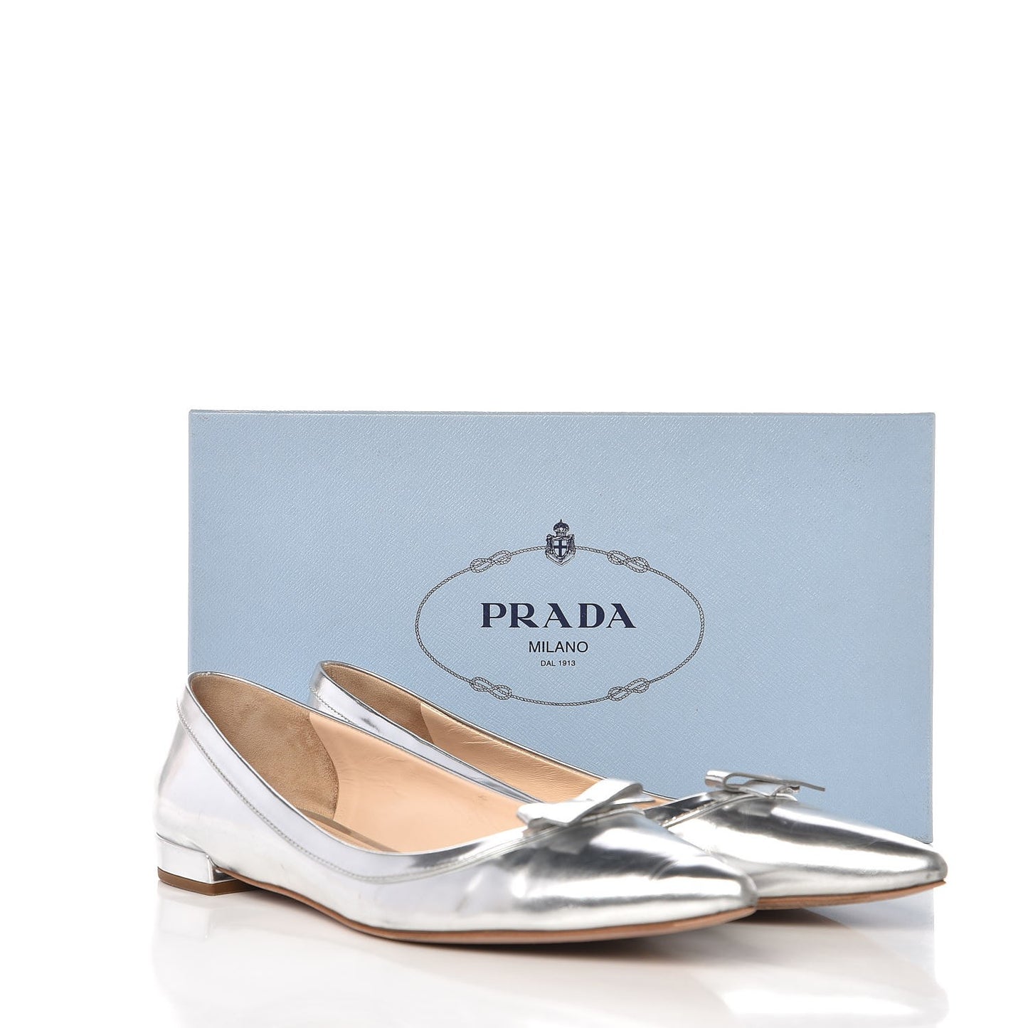 Metallic Calfskin Bow Ballet Flats 39.5 Silver