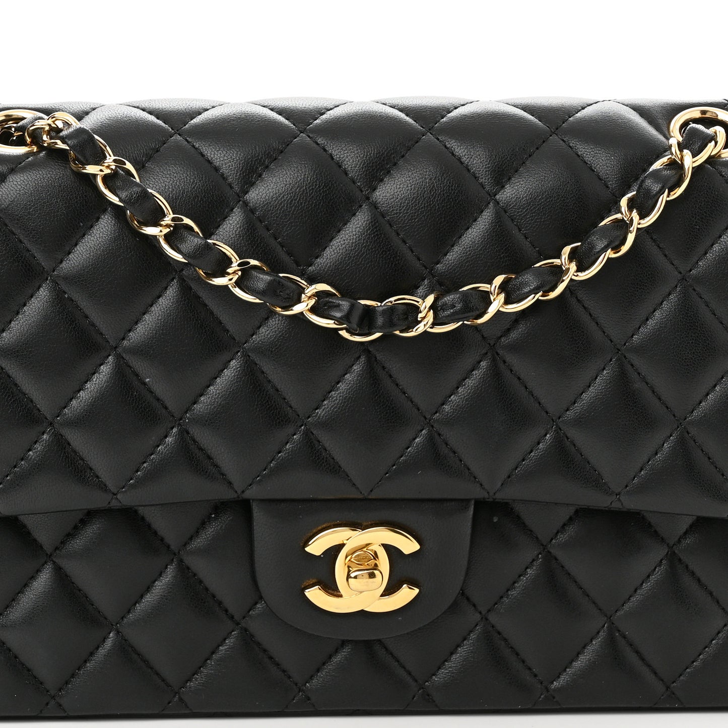 Lambskin Quilted Medium Double Flap Black