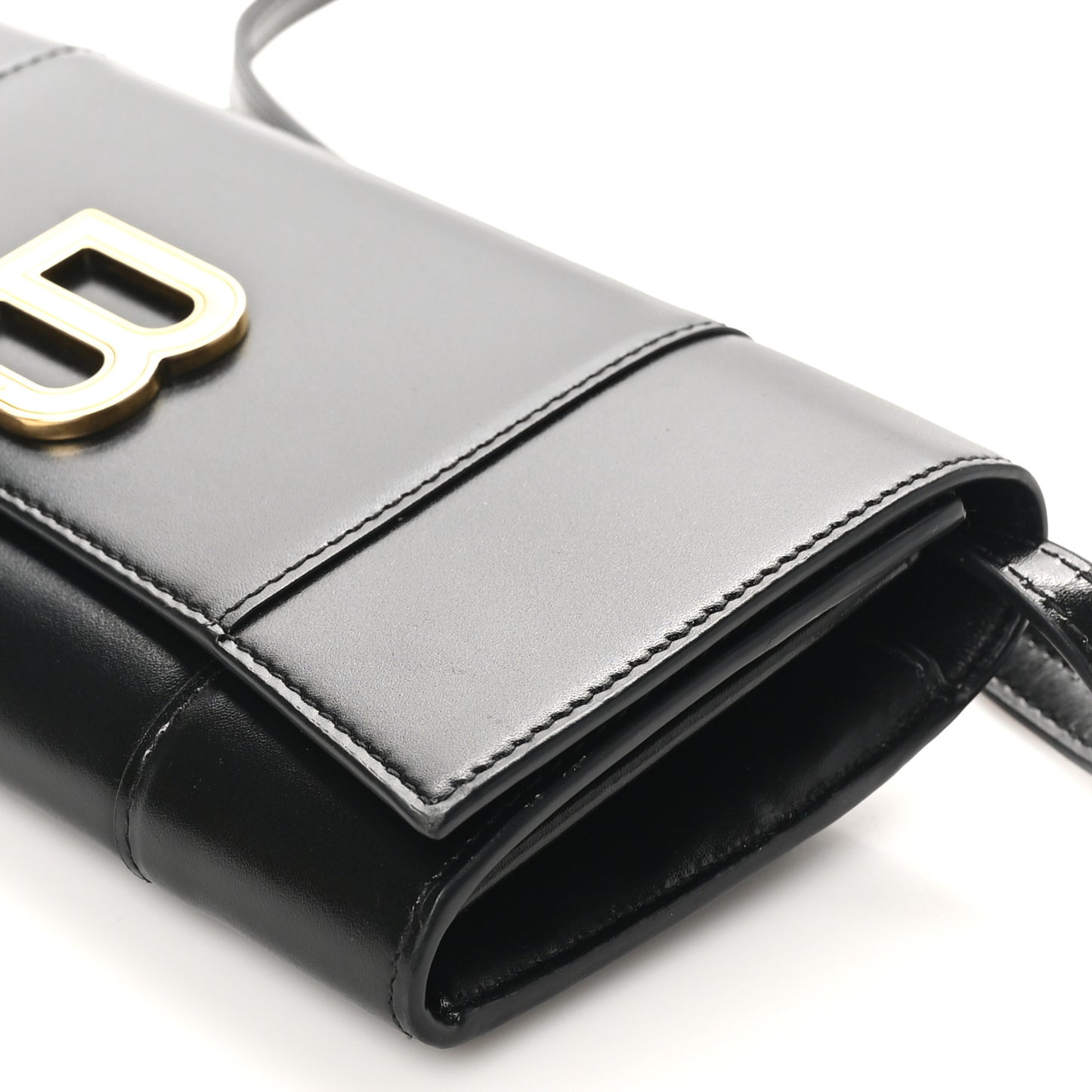 Smooth Calfskin Hourglass Continental Wallet On Strap Black