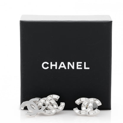 Chanel Baguette Crystal Double CC Earrings Silver 5 of 5