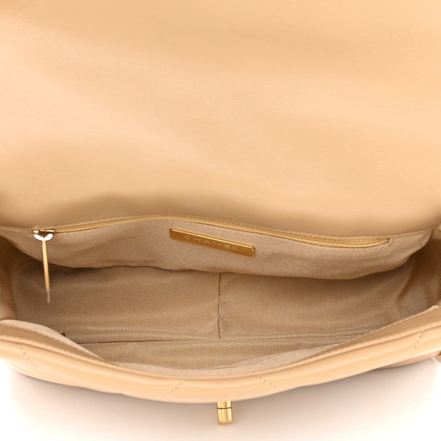 Lambskin Quilted Medium Chanel 19 Flap Dark Beige