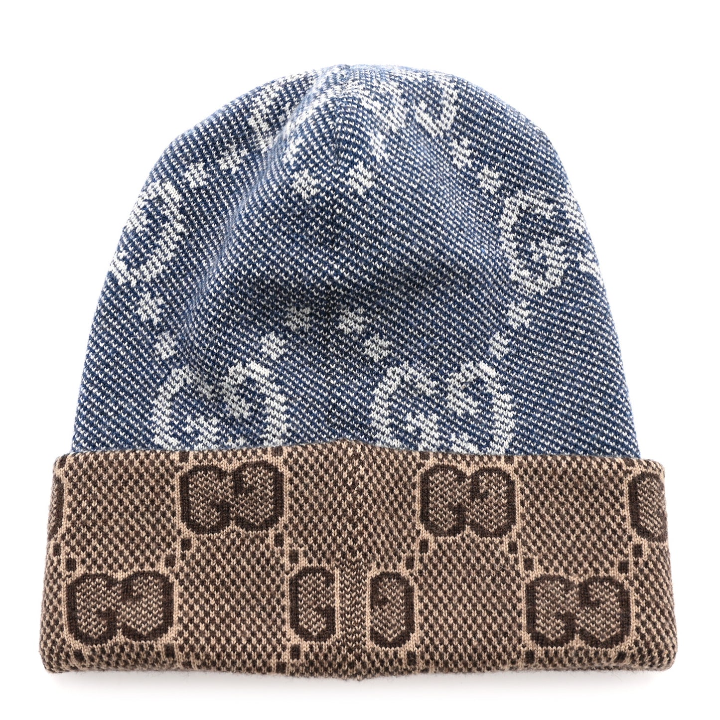 Wool Monogram Doubly G Beanie Hat S Blue Brown