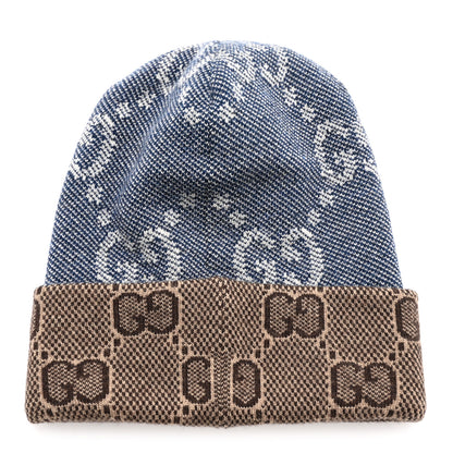 Gucci Wool Monogram Doubly G Beanie Hat S Blue Brown 1 of 5