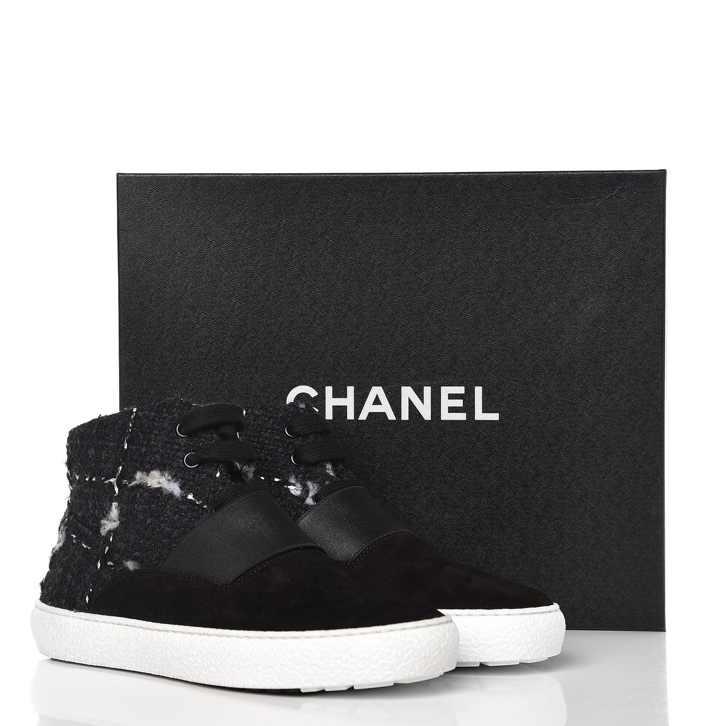 Suede Tweed High Top Sneakers 37 Black Navy