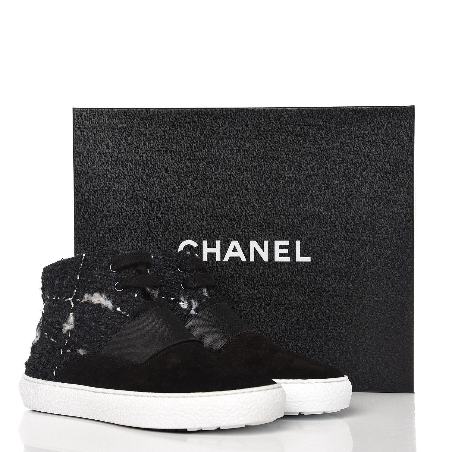 Chanel Suede Tweed High Top Sneakers 37 Black Navy 8 of 8