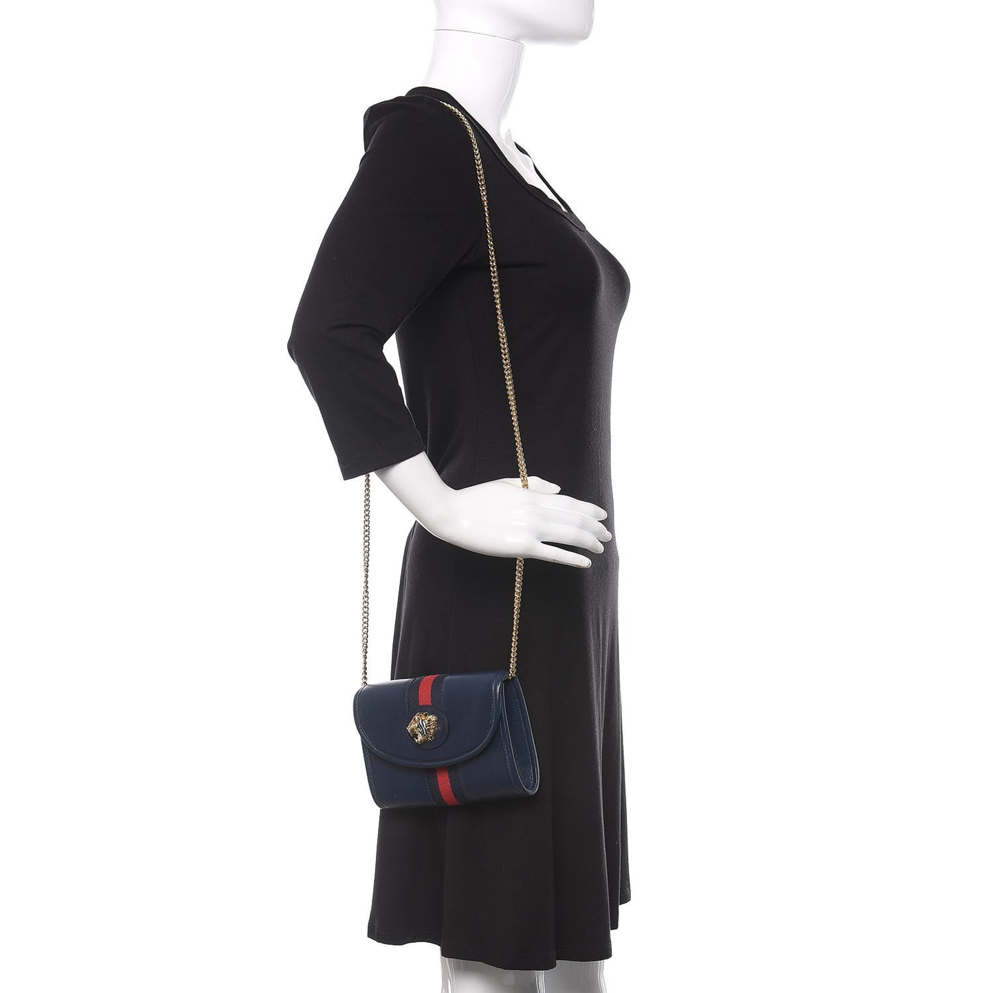 Textured Calfskin Web Mini Rajah Slim Flap Shoulder Bag Blue
