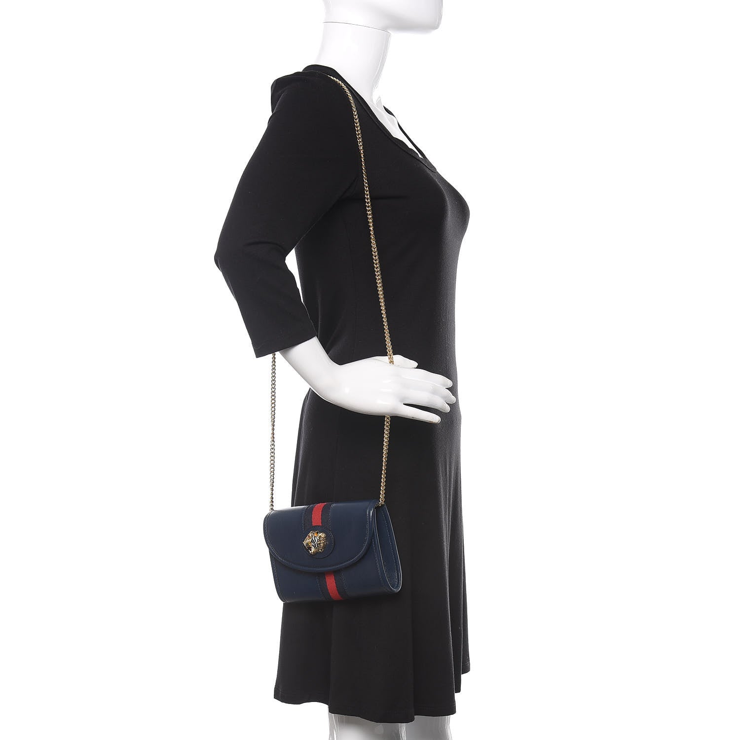 Gucci Textured Calfskin Web Mini Rajah Slim Flap Shoulder Bag Blue 2 of 10