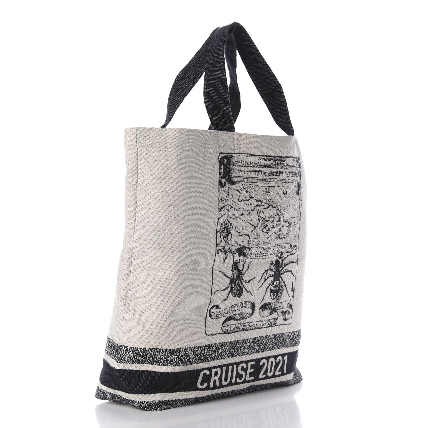 Christian Dior Canvas Print Cruise Tote Ivory Black 3 of 8