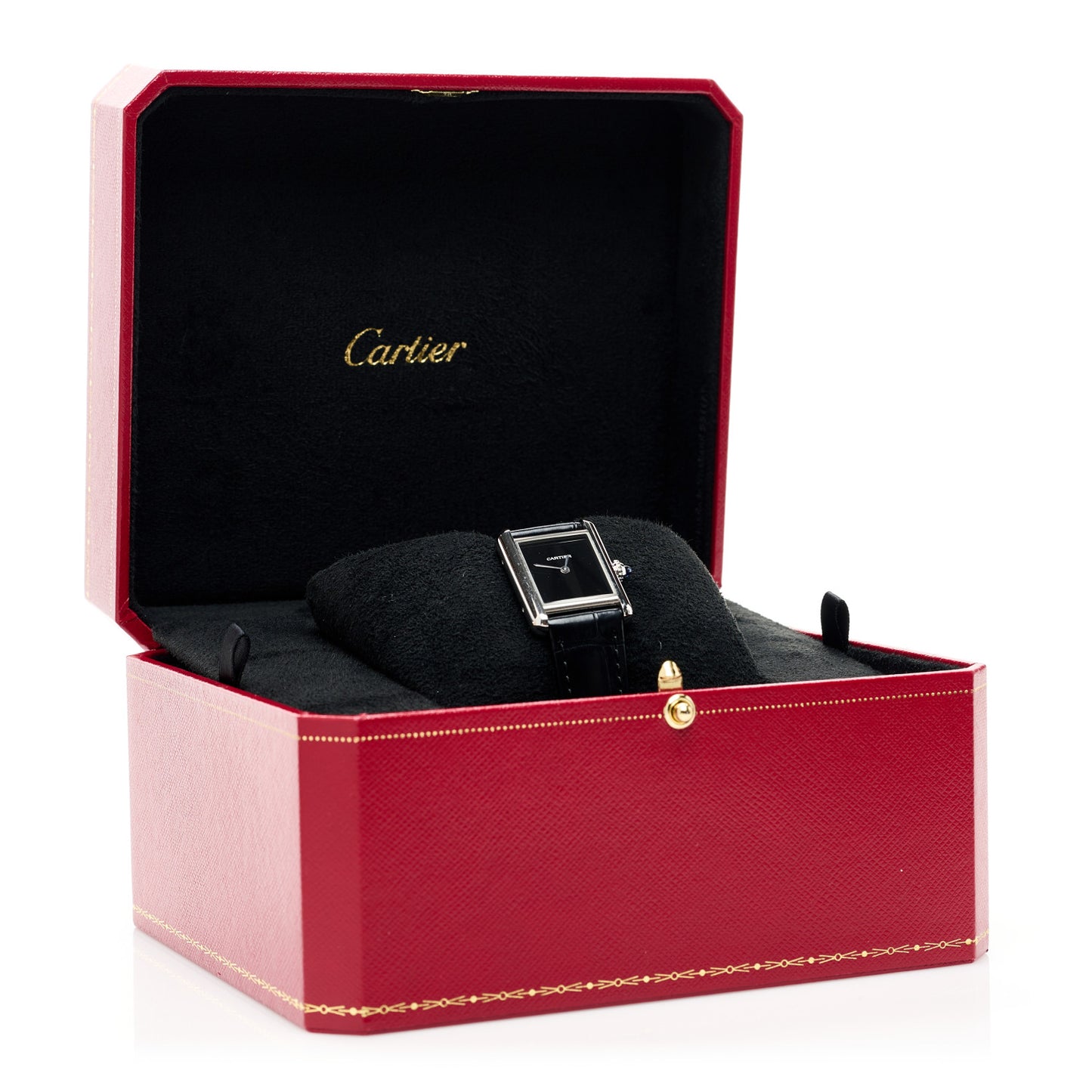 Stainless Steel Alligator 22mm Must de Cartier Tank Quartz Watch Black