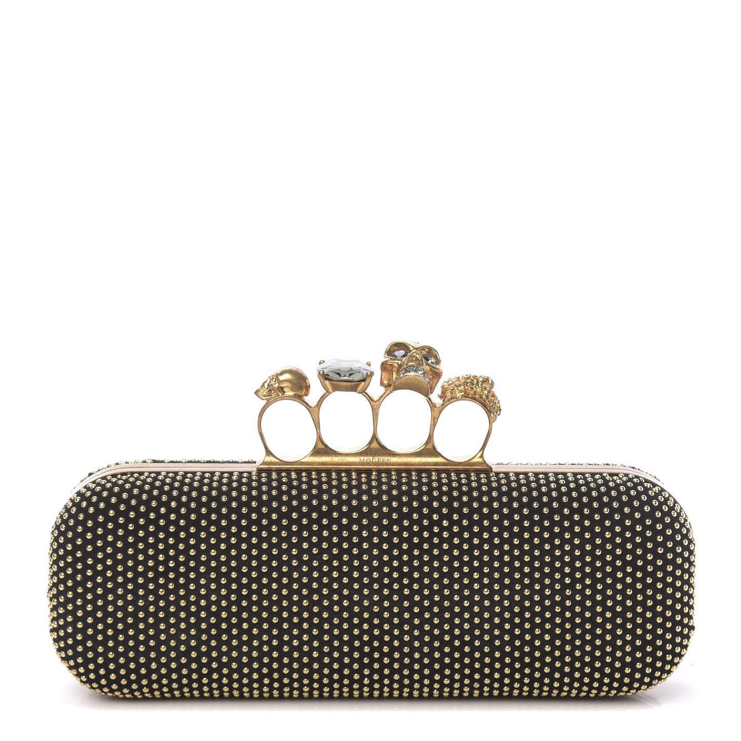 Suede Studded Skull Knuckle Box Clutch Black
