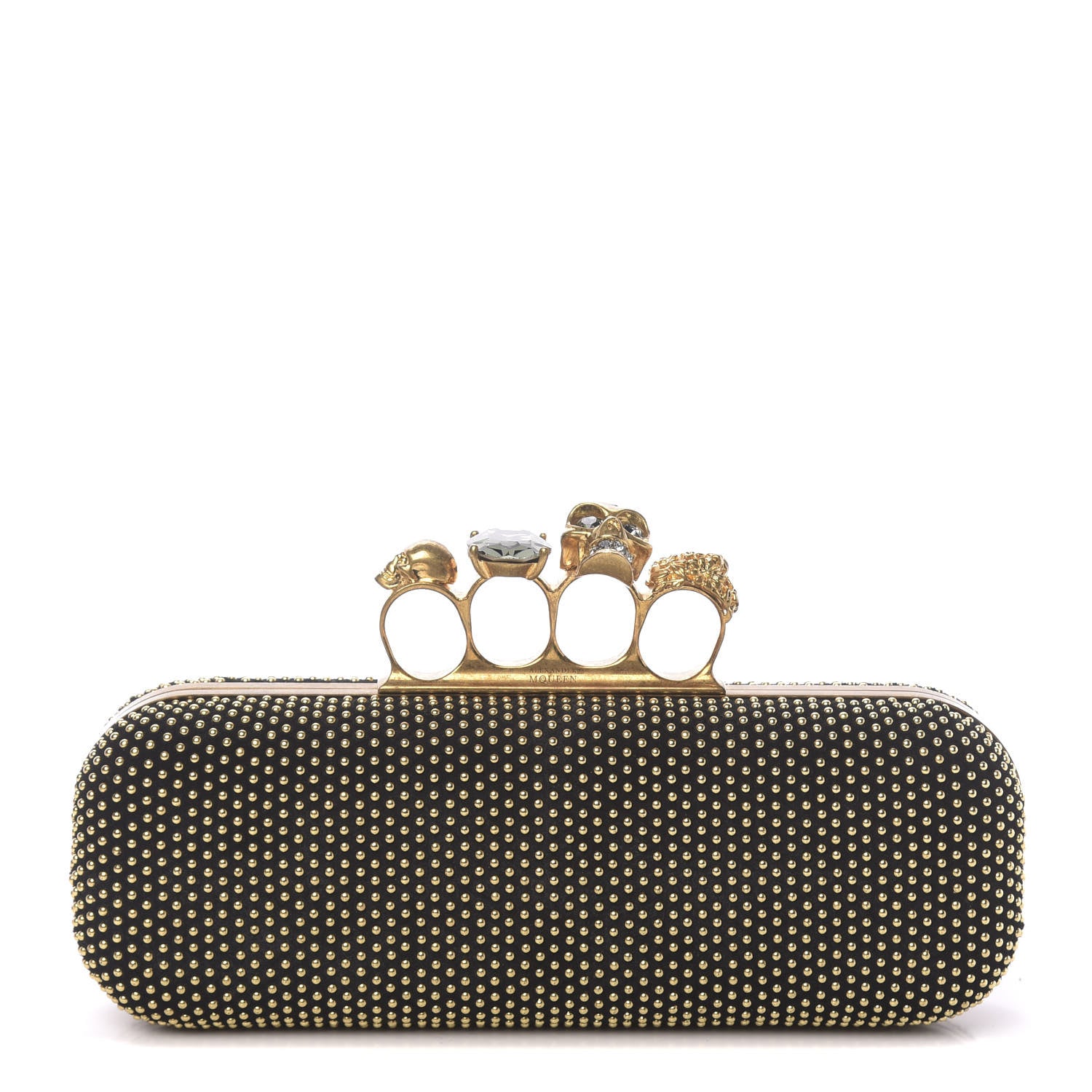 Alexander McQueen Suede Studded Skull Knuckle Box Clutch Black 1 of 10