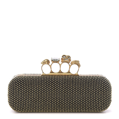Alexander McQueen Suede Studded Skull Knuckle Box Clutch Black 1 of 10
