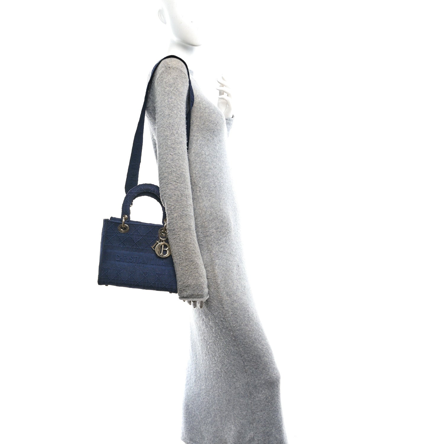 Christian Dior Canvas Embroidered Cannage Medium Lady D-Lite Navy 2 of 9
