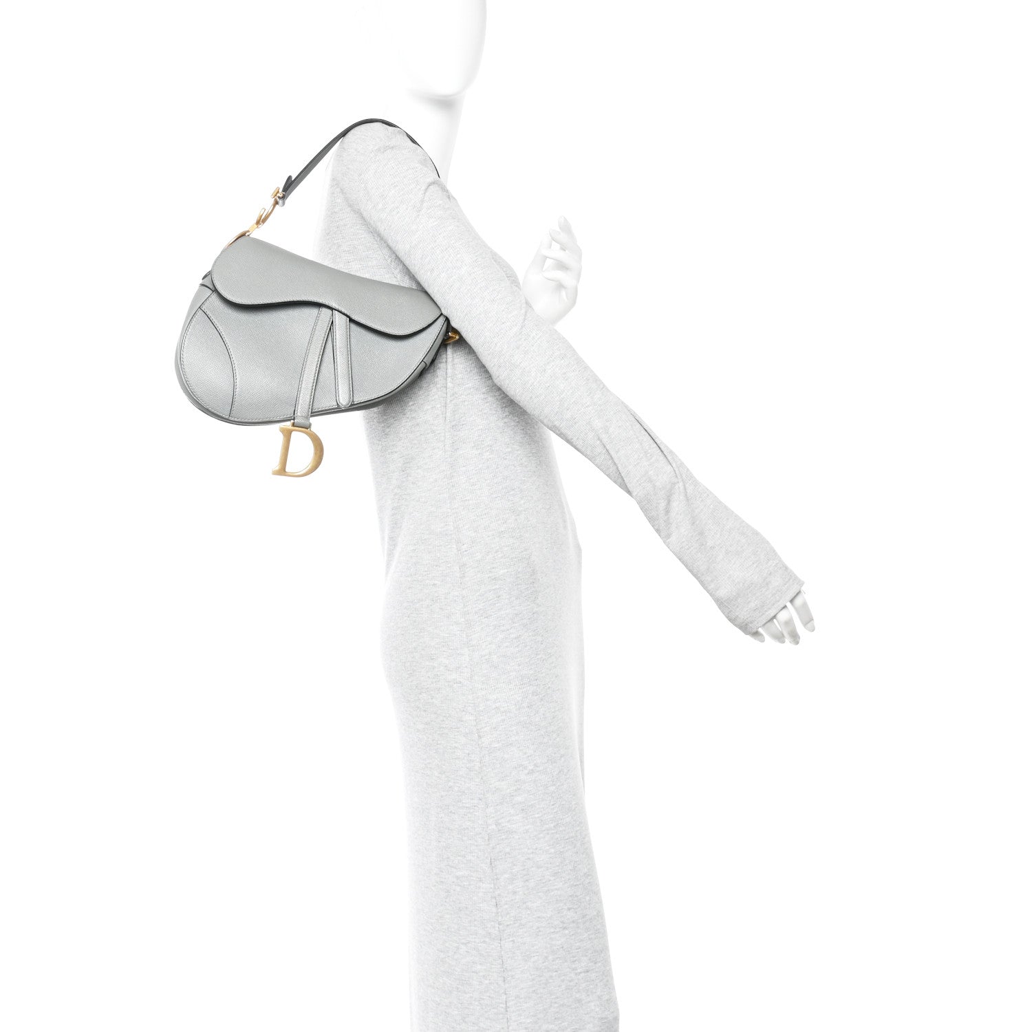 Christian Dior Grained Calfskin Saddle Bag Grey 2 of 12