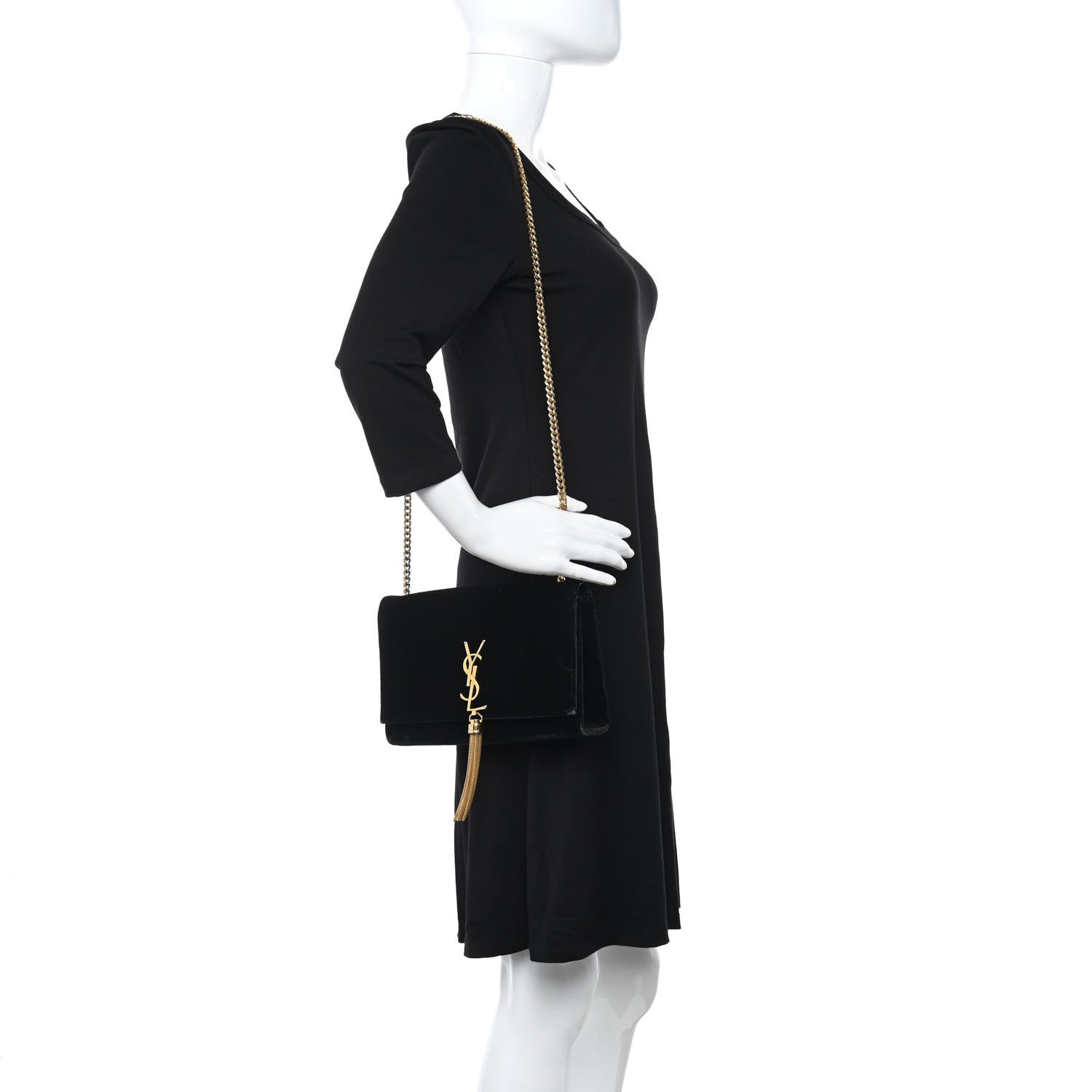 Saint Laurent Velvet Medium Monogram Kate Tassel Shoulder Bag Black 2 of 11
